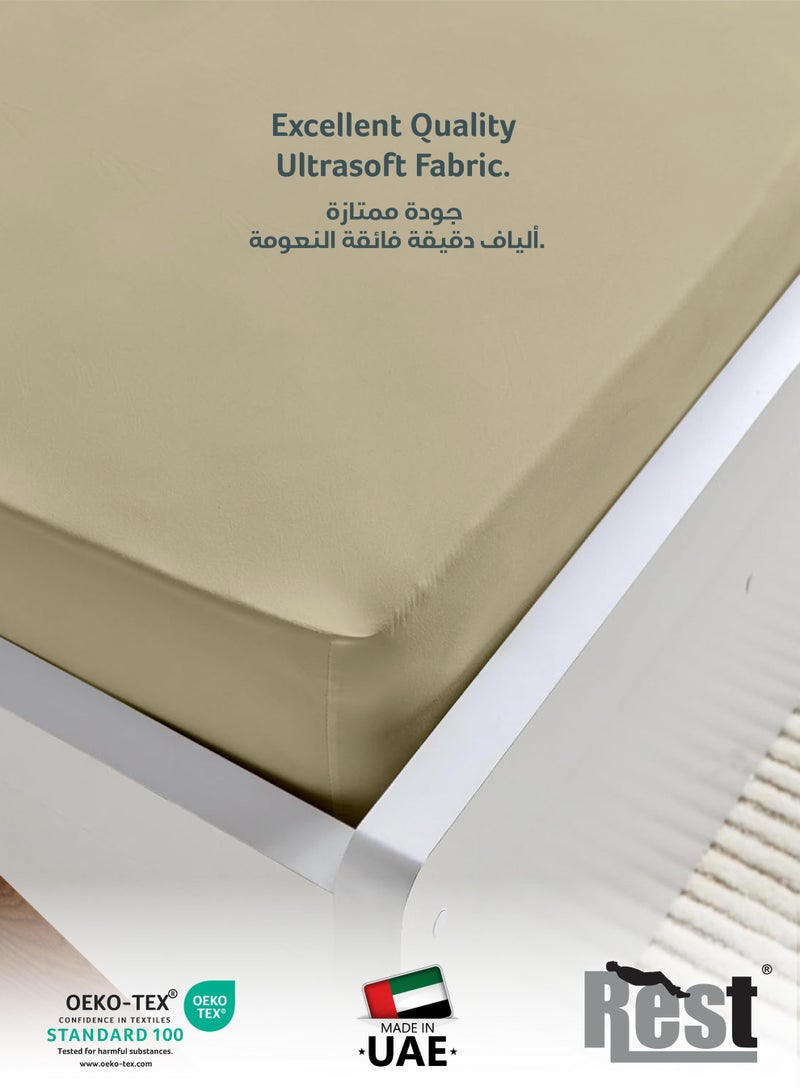 REST Fitted Bedsheet 200x200+30cm Breathable Plush Beige Fabric with Deep Pockets Machine Washable for Optimal Protection - Image 2